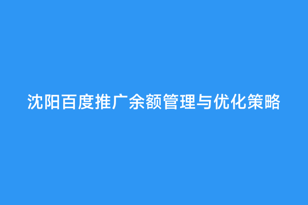 沈阳百度推广余额管理与优化策略