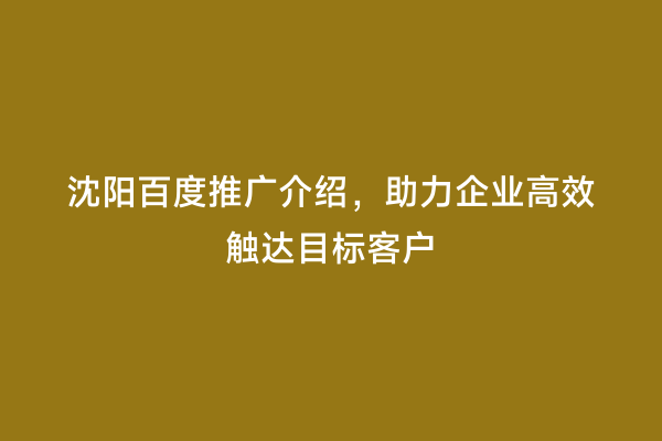 沈阳百度推广介绍，助力企业高效触达目标客户