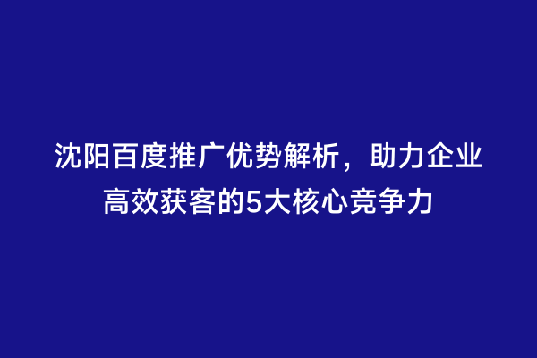 沈阳百度推广优势解析，助力企业高效获客的5大核心竞争力