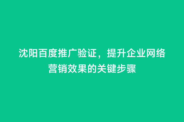 沈阳百度推广验证，提升企业网络营销效果的关键步骤