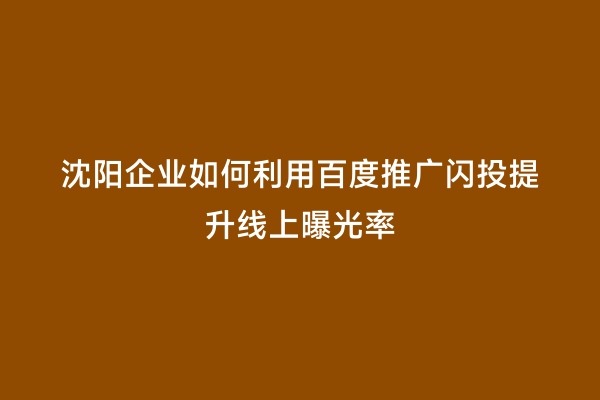 沈阳企业如何利用百度推广闪投提升线上曝光率