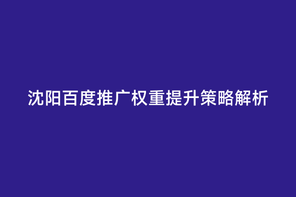 沈阳百度推广权重提升策略解析
