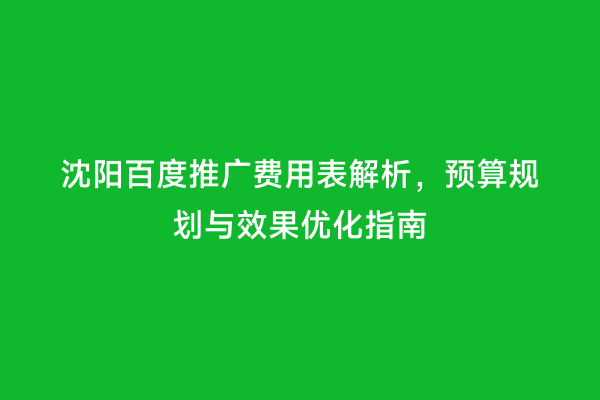 沈阳百度推广费用表解析，预算规划与效果优化指南