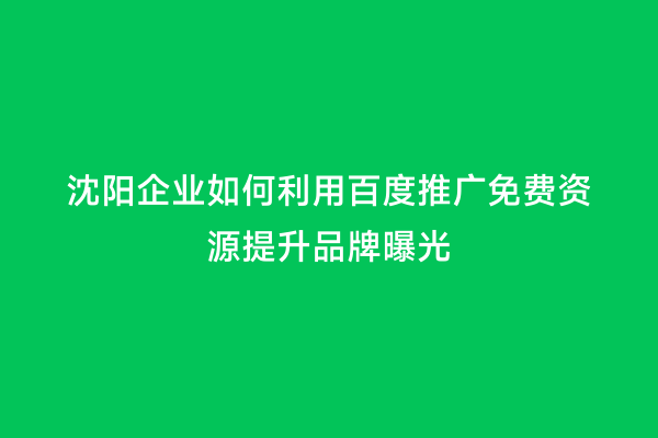沈阳企业如何利用百度推广免费资源提升品牌曝光