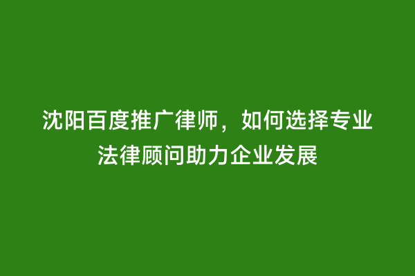 沈阳百度推广律师，如何选择专业法律顾问助力企业发展