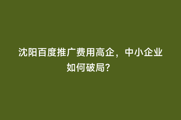 沈阳百度推广费用高企，中小企业如何破局？