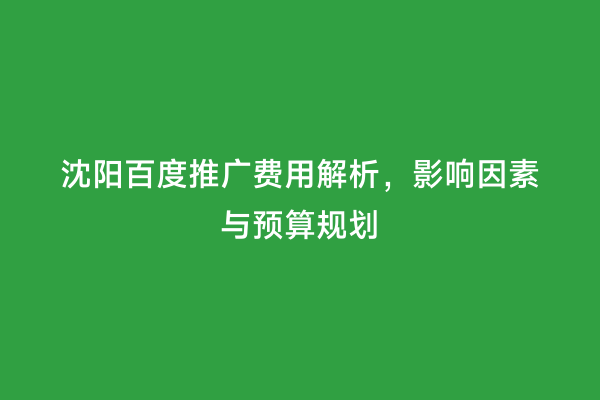 沈阳百度推广费用解析，影响因素与预算规划