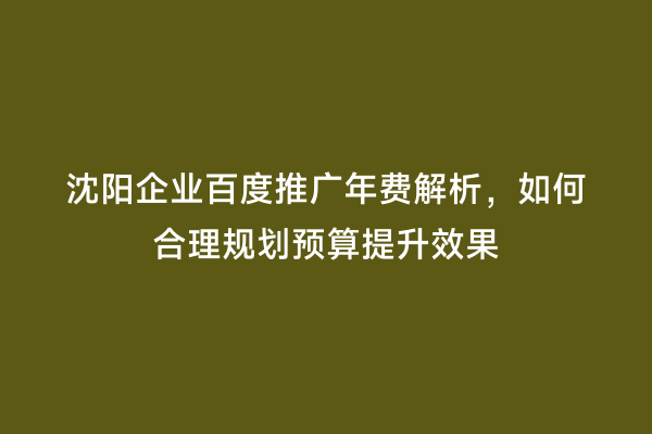 沈阳企业百度推广年费解析，如何合理规划预算提升效果