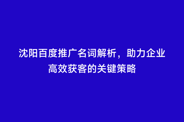 沈阳百度推广名词解析，助力企业高效获客的关键策略