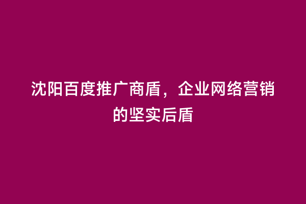 沈阳百度推广商盾，企业网络营销的坚实后盾