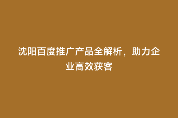 沈阳百度推广产品全解析，助力企业高效获客