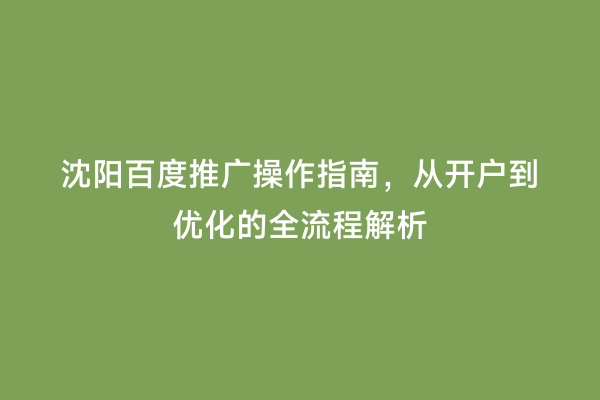 沈阳百度推广操作指南，从开户到优化的全流程解析