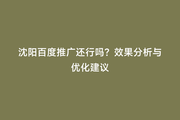 沈阳百度推广还行吗？效果分析与优化建议