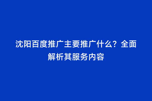 沈阳百度推广主要推广什么？全面解析其服务内容