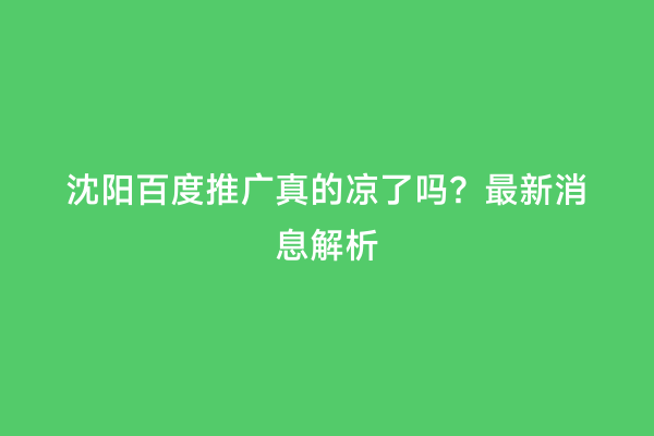 沈阳百度推广真的凉了吗？最新消息解析