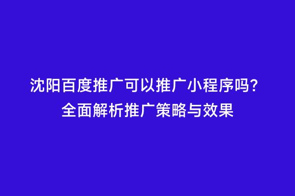 沈阳百度推广可以推广小程序吗？全面解析推广策略与效果