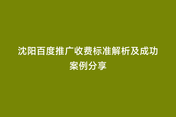 沈阳百度推广收费标准解析及成功案例分享