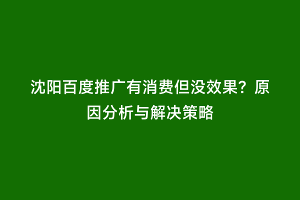 沈阳百度推广有消费但没效果？原因分析与解决策略