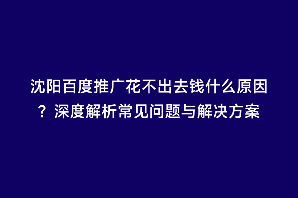 沈阳百度推广花不出去钱什么原因？深度解析常见问题与解决方案