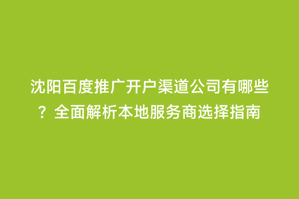沈阳百度推广开户渠道公司有哪些？全面解析本地服务商选择指南
