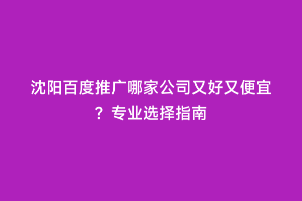 沈阳百度推广哪家公司又好又便宜？专业选择指南