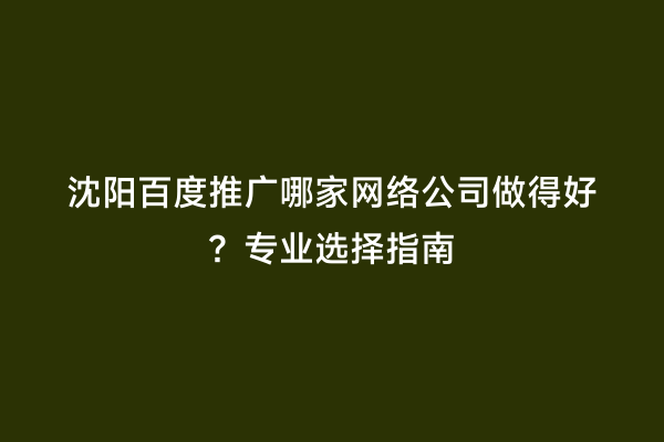 沈阳百度推广哪家网络公司做得好？专业选择指南