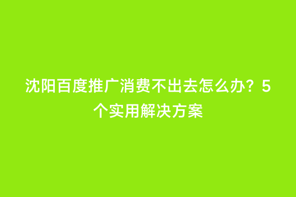 沈阳百度推广消费不出去怎么办？5个实用解决方案