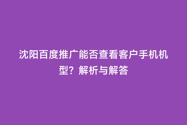 沈阳百度推广能否查看客户手机机型？解析与解答