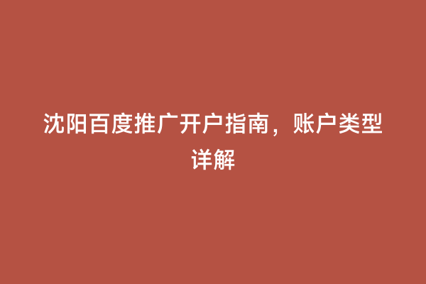 沈阳百度推广开户指南，账户类型详解