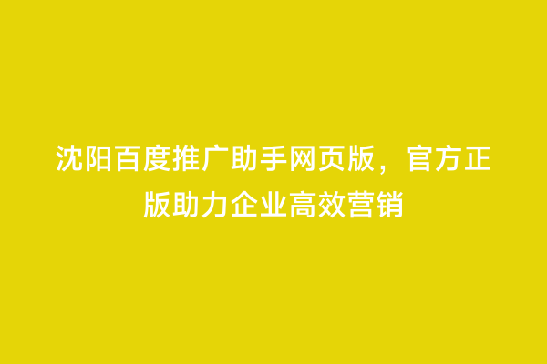 沈阳百度推广助手网页版，官方正版助力企业高效营销