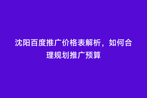 沈阳百度推广价格表解析，如何合理规划推广预算