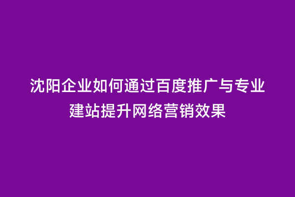 沈阳企业如何通过百度推广与专业建站提升网络营销效果