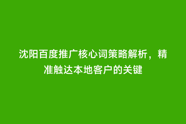 沈阳百度推广核心词策略解析，精准触达本地客户的关键