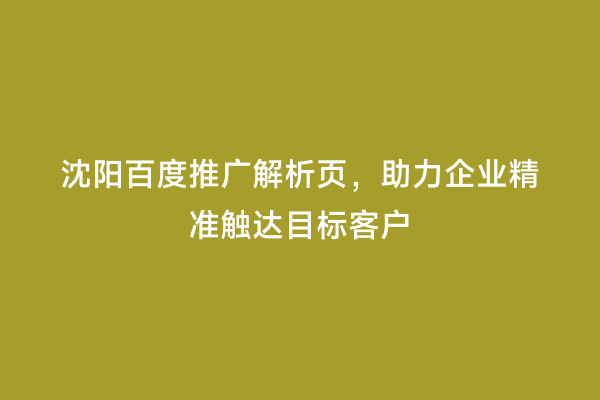 沈阳百度推广解析页，助力企业精准触达目标客户