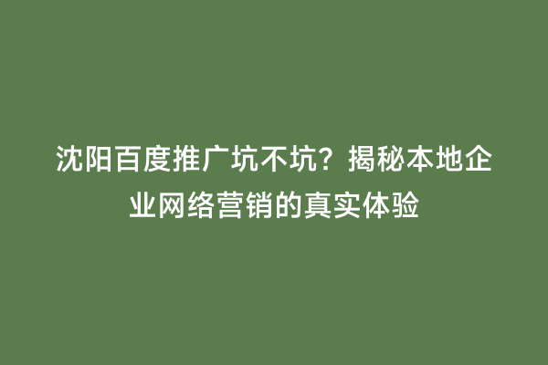 沈阳百度推广坑不坑？揭秘本地企业网络营销的真实体验
