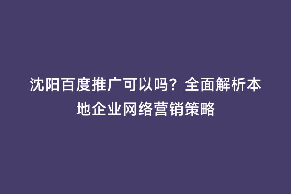 沈阳百度推广可以吗？全面解析本地企业网络营销策略
