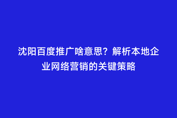 沈阳百度推广啥意思？解析本地企业网络营销的关键策略