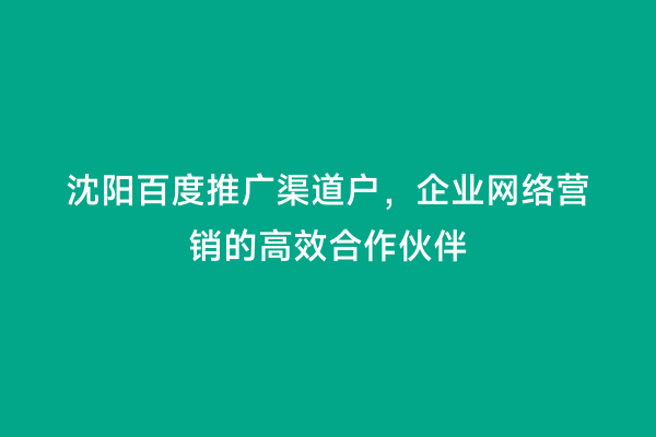 沈阳百度推广渠道户，企业网络营销的高效合作伙伴
