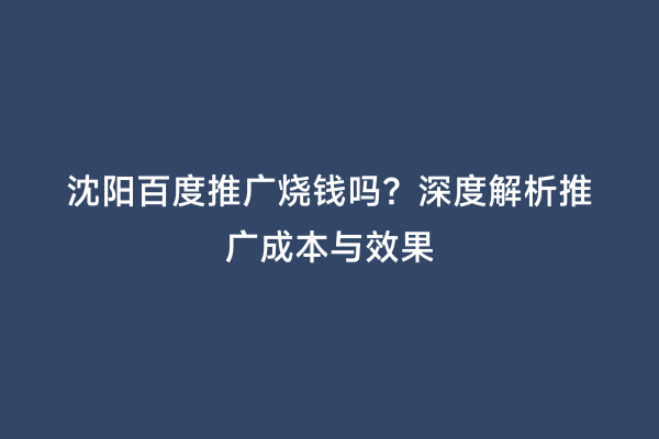 沈阳百度推广烧钱吗？深度解析推广成本与效果