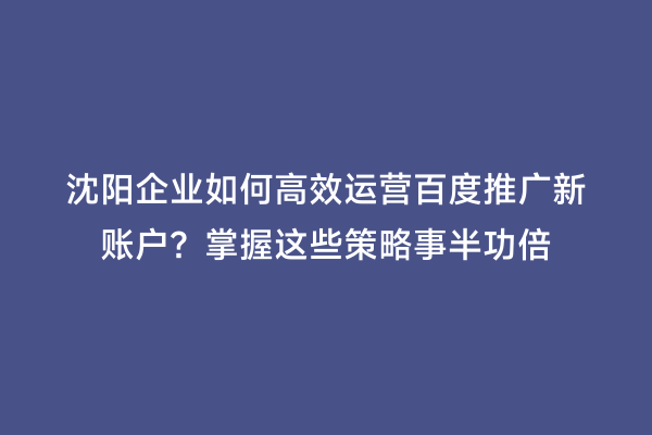 沈阳企业如何高效运营百度推广新账户？掌握这些策略事半功倍