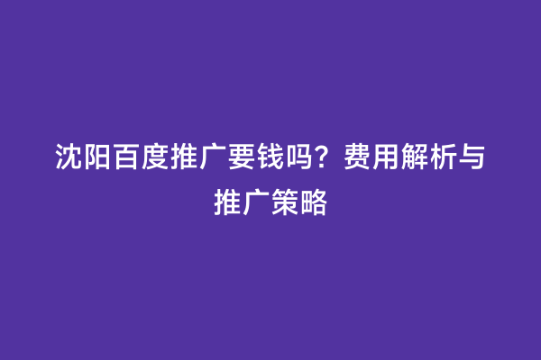 沈阳百度推广要钱吗？费用解析与推广策略