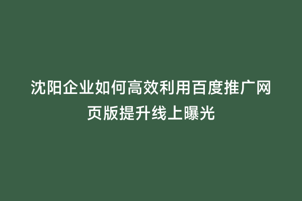 沈阳企业如何高效利用百度推广网页版提升线上曝光