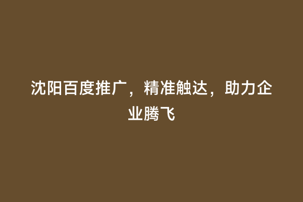 沈阳百度推广，精准触达，助力企业腾飞
