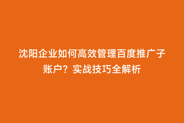 沈阳企业如何高效管理百度推广子账户？实战技巧全解析