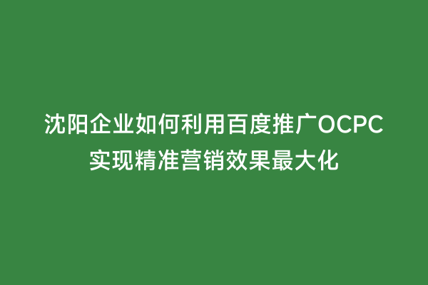 沈阳企业如何利用百度推广OCPC实现精准营销效果最大化
