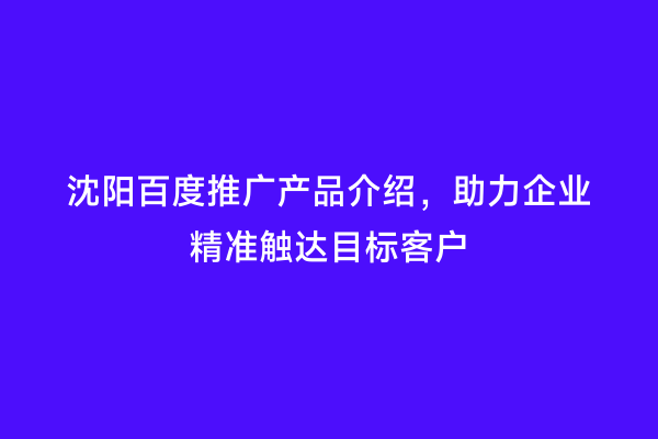 沈阳百度推广产品介绍，助力企业精准触达目标客户