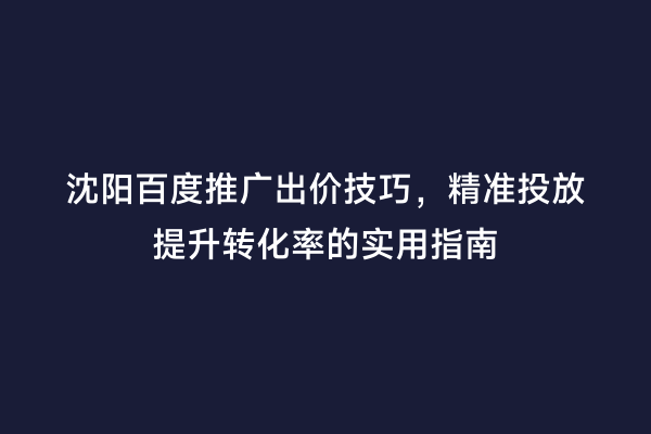 沈阳百度推广出价技巧，精准投放提升转化率的实用指南