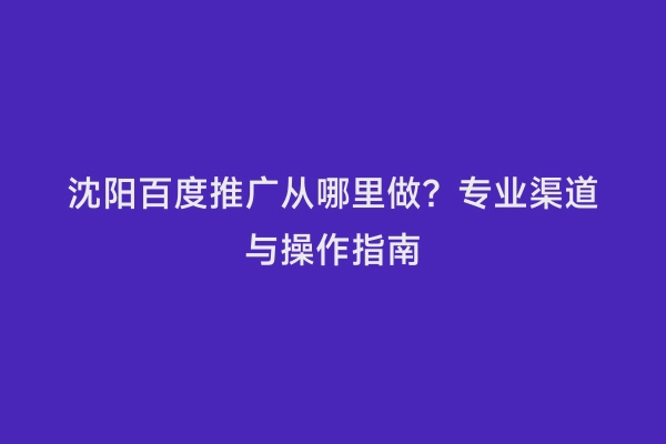 沈阳百度推广从哪里做？专业渠道与操作指南