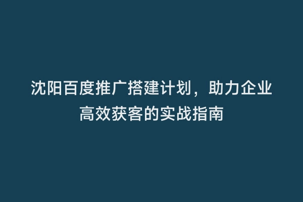 沈阳百度推广搭建计划，助力企业高效获客的实战指南