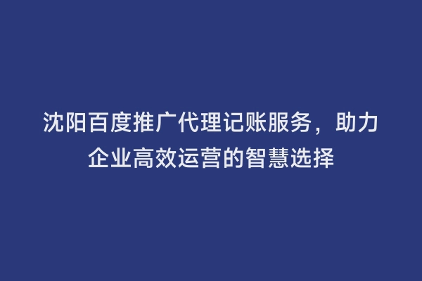 沈阳百度推广代理记账服务，助力企业高效运营的智慧选择